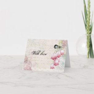 Mors dag Vintage Post Mail Rosa Tulips Bird Helgkort