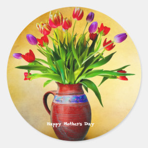Mors dag Vintage Vas och Blommor Runt Klistermärke