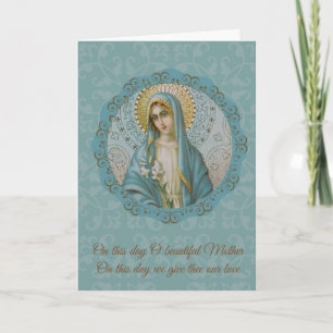 Mors dag Virgin Mary Lily Turquise Guld Silver Kort