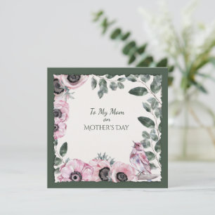 Mors dag Watercolor Flowers och Bird