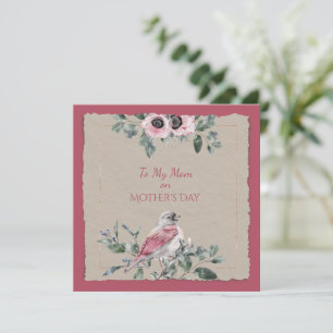 Mors dag Watercolor Flowers och Bird