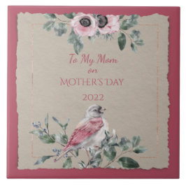 Mors dag Watercolor Flowers och Bird Kakelplatta