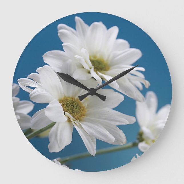 Mors dag White Daisys Garden Kärlek Blå himmel Stor Klocka (Framsida)