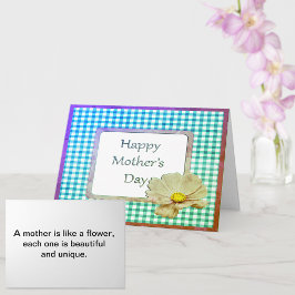 Mors dag White Flower och Blue Gingham Kort