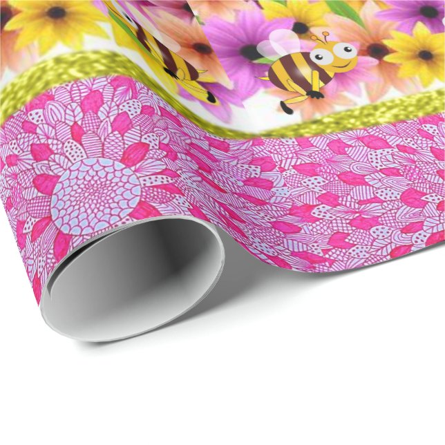 Mors dag Wrapping Papper Bumblebee Presentpapper (Rullad Hörn)