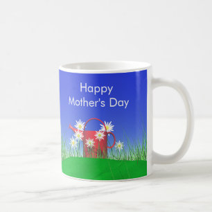 Mors dagdaisy och att bevattna kan kaffemugg