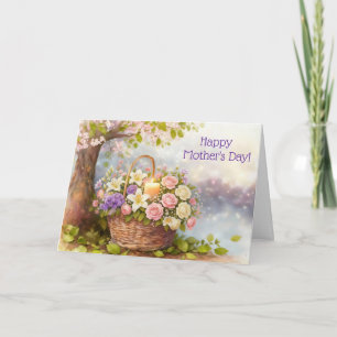 Mors dags blommor Blomsterkorg med ljus Kort