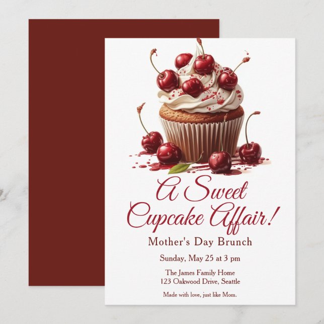 Mors dags Brunch-inbjudan – Cupcakes-fest Inbjudningar (Fram/baksida)