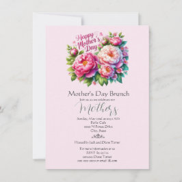 Mors dags brunch Rosa blomster Högtid Inbjudningar