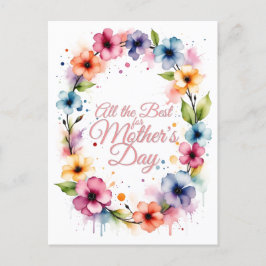 Mors dags vattenfärg blomsterkrans helg vykort