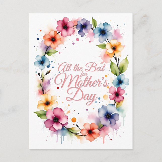 Mors dags vattenfärg blomsterkrans helg vykort (Framsida)