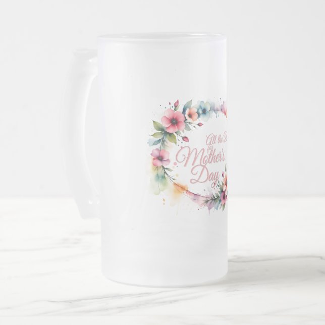 Mors dags vattenfärg blomsterkrans i rosa V2.0 Frostat Ölglas (Framsida vänster)