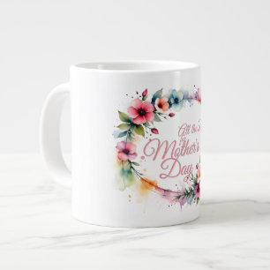 Mors dags vattenfärg blomsterkrans i rosa V2.0 Jumbo Mugg