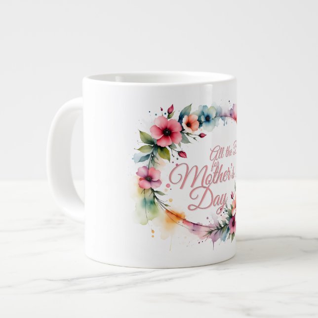 Mors dags vattenfärg blomsterkrans i rosa V2.0 Jumbo Mugg (Framsida vänster)