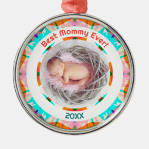 Mor's Day Best Mamma ever Flicka Photo Gift Julgransprydnad Metall