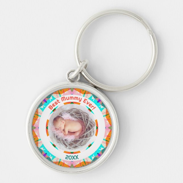 Mor's Day Best Mummy Your Flicka Photo Gift Rund Silverfärgad Nyckelring (Framsidan)