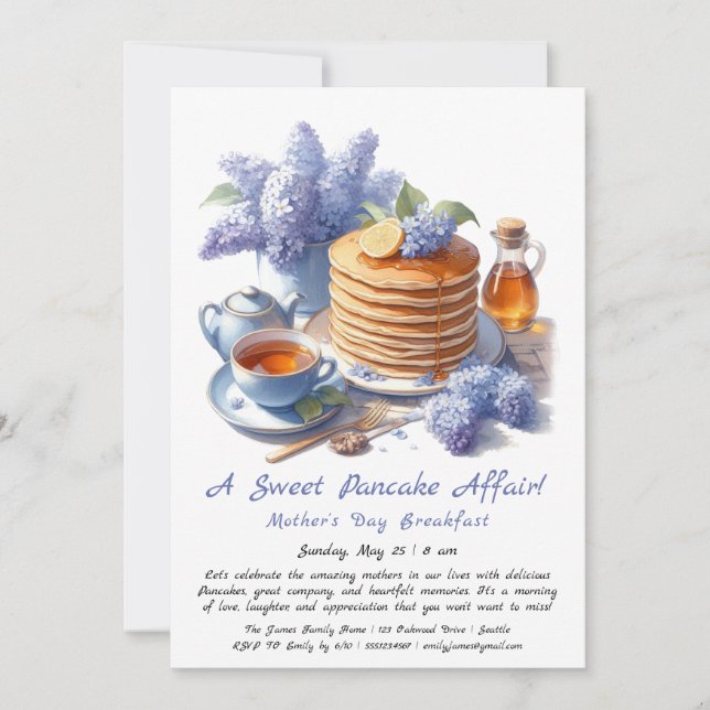 Mor's Day Breakfast - Pancakes & lilac Inbjudningar (Framsida)