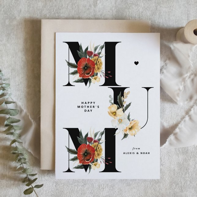 MORSA Boho Flowers Black Lycklig Mors dag Julkort (Skapare uppladdad)