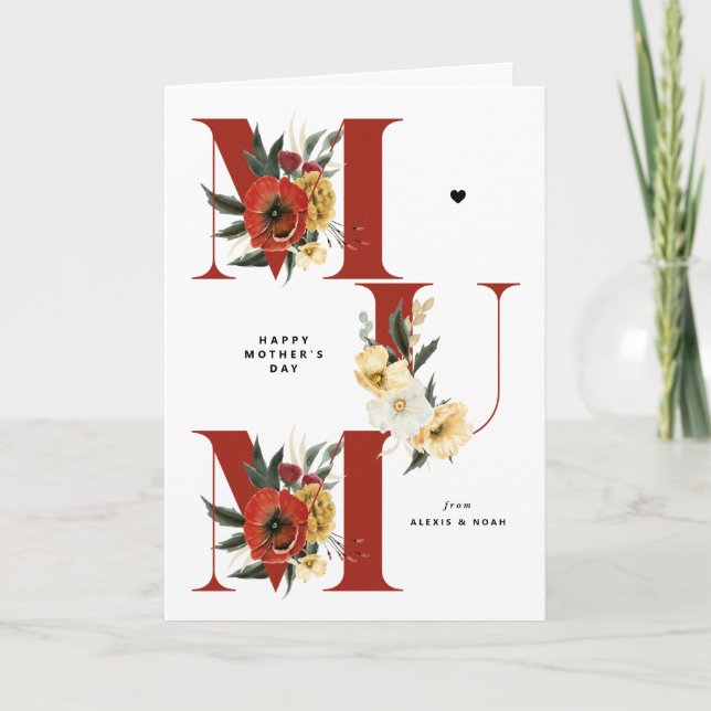 MORSA Boho Flowers Red Lycklig Mors dag Kort (Framsida)