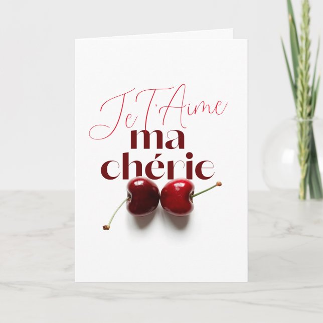 Morsa Cherie Fransk Romantik Red Cherry Rosa Heart Kort (Framsida)