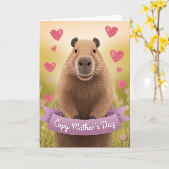 Morsa Cute Capybara Gift--kort för Mors dag Kort (Gul blomma)