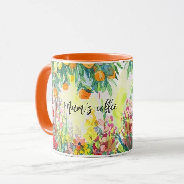 Morsa kaffe, blomsterarbetare och orangar mugg (Framsida vänster)