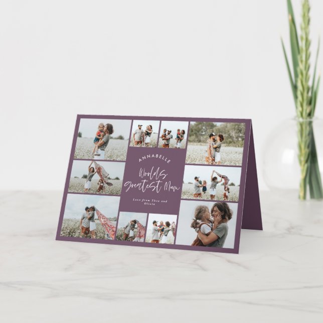 Morsa lila elegant modern minimal fotokollage tack kort (Framsida)