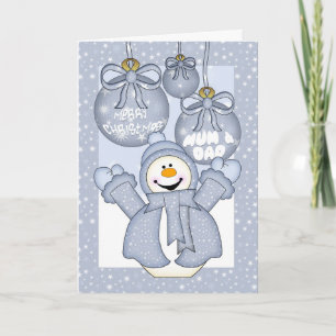 morsa & pappa, lycklig snögubbe-julkort - merry ch helgkort