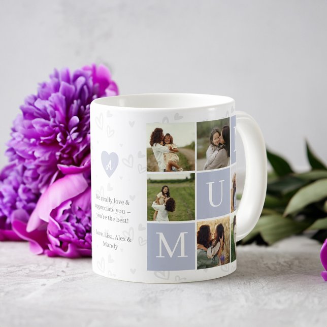Morsa Photo Square Gird Monogram & Personlig Kaffemugg (Mum Photo Square Gird Monogram & Personalized Coffee Mug)