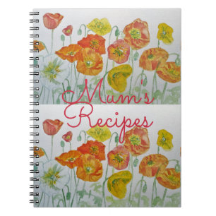 Morsa Recipes Poppy Blommigt Watercolor Notebook Anteckningsbok