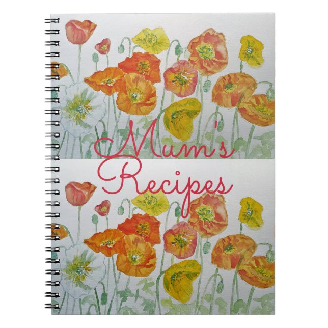 Morsa Recipes Poppy Blommigt Watercolor Notebook Anteckningsbok (Framsidan)