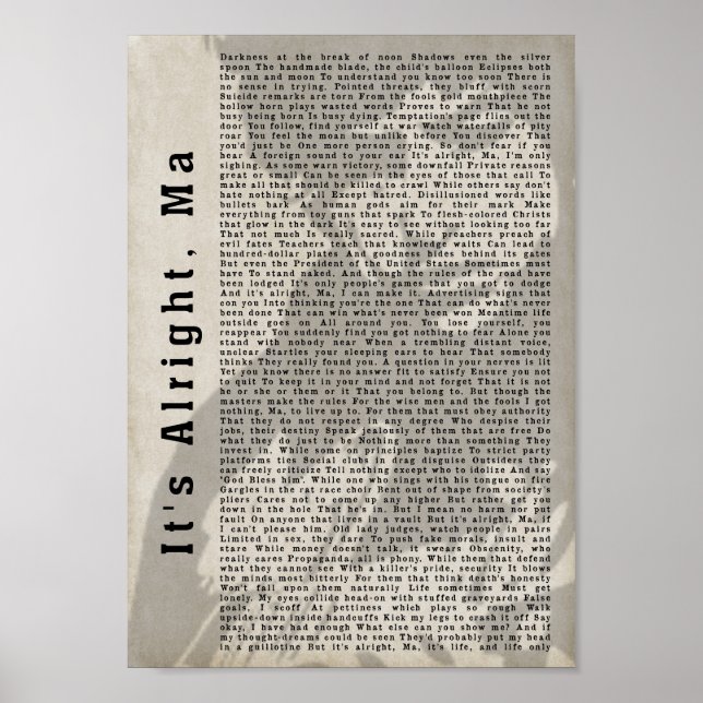 Morsa Shadow Sång Lyric Wall Art-utskrift Poster (Framsidan)