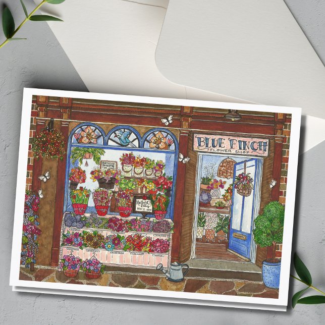 Morsdags Blomsterbutik Vattenfärgskort Kort (Skapare uppladdad)