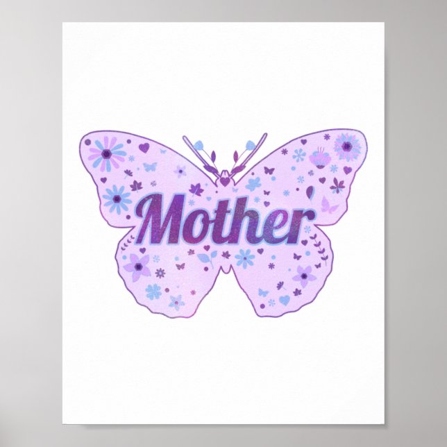 Morsdags fjäril blommor dekal  poster (Framsidan)