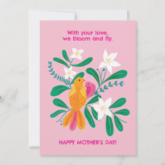Morsdags kort, handritade fåglar och blommor julkort