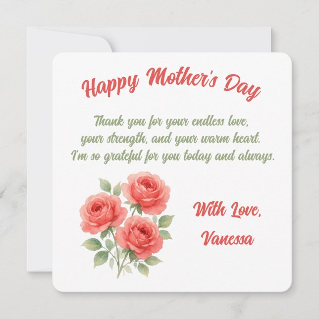 Morsdags kort med akvarellblommor  (Framsida)