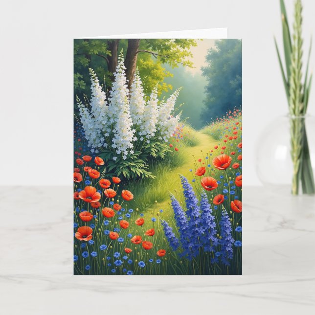 Morsdags kort med blommande äng (Framsida)