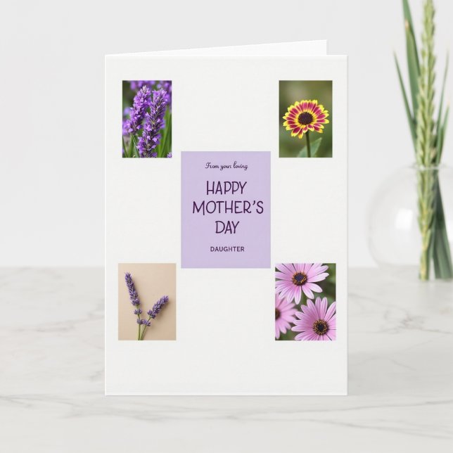 Morsdags kort med lila blommor (Framsida)