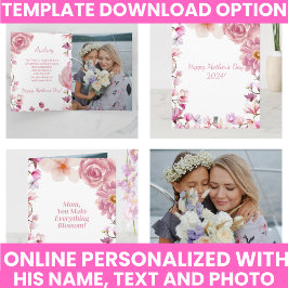 Morsdags minnesrelief Akvarell blomstermotiv Kort