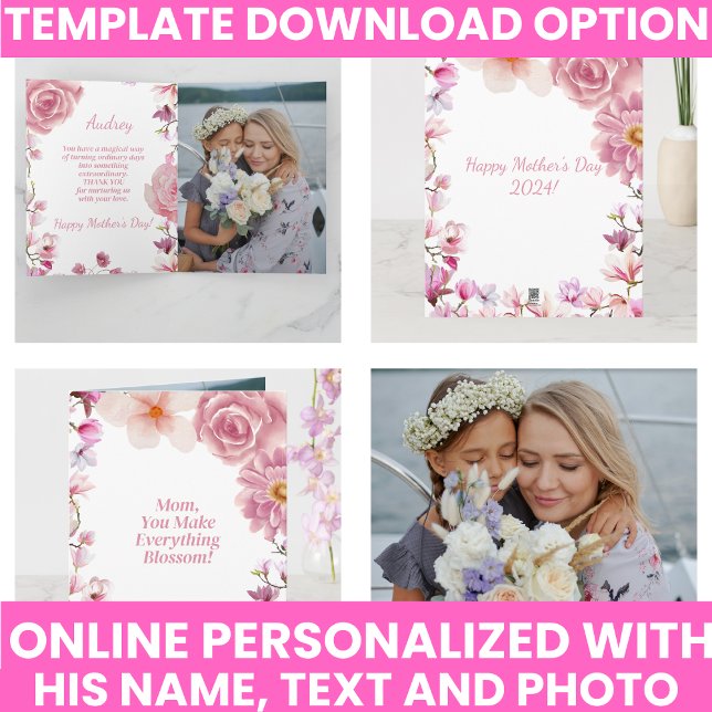 Morsdags minnessak Vattenfärg Blommotiv Kort (Mother's Day Keepsake Watercolor Floral Card)