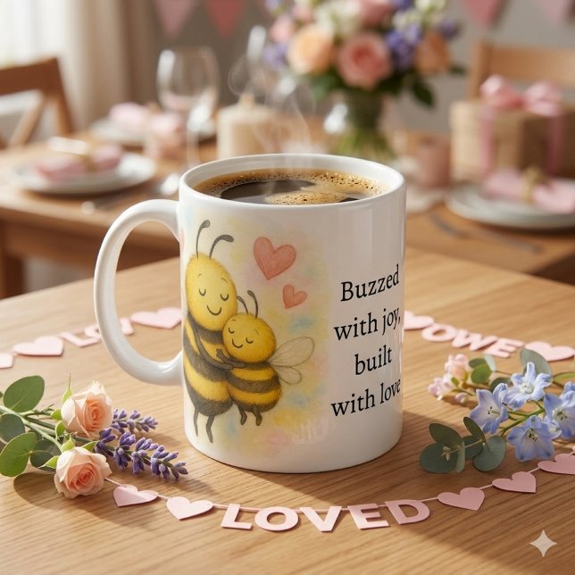 Morsdagsbi & Baby Kaffe Kaffemugg (Cute Mom bee & baby bee coffee mug template. A thoughtful  Mother's Day Gift)