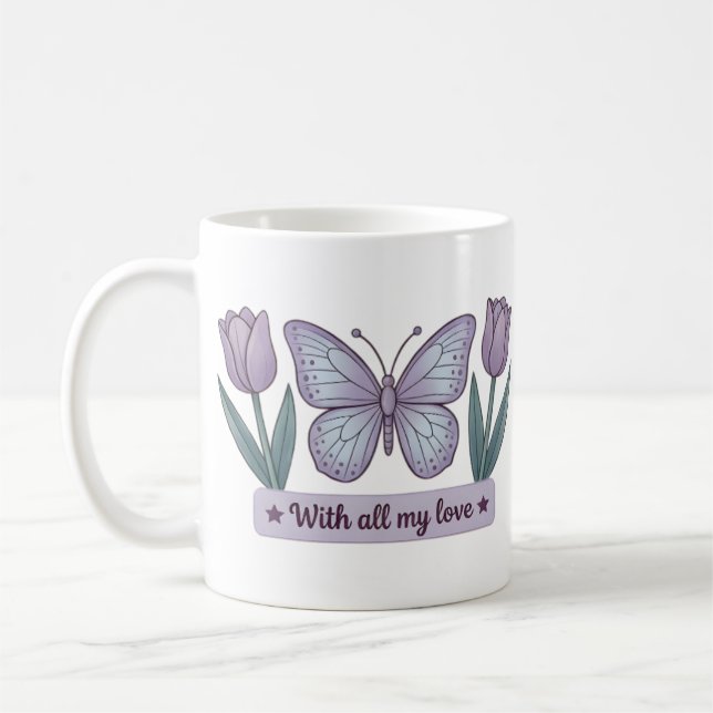 Morsdagsblommor - Min älskling fjäril Tulpaner Kaffemugg (Vänster)