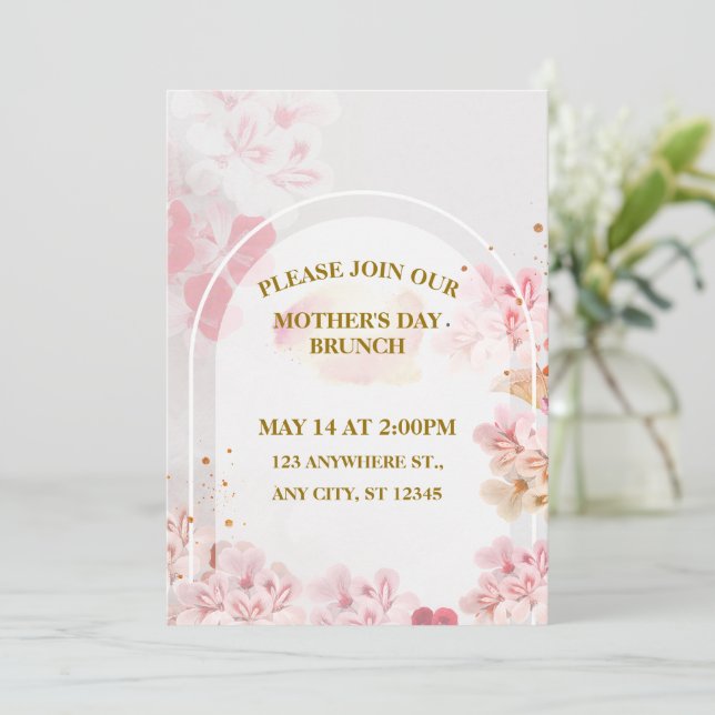 Morsdagsbrunch, Akvarell Rosa Blommor Inbjudningar (Stående Fram)