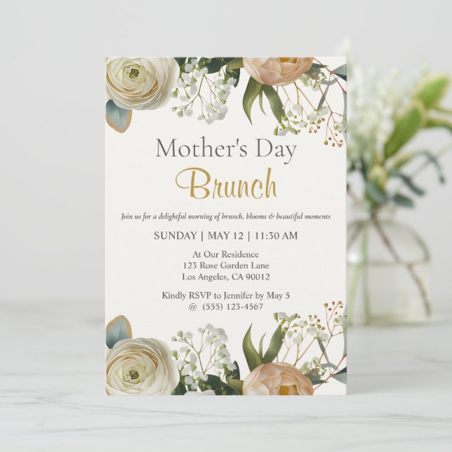 Morsdagsbrunch Inbjudan Blommig Elegant (Stående Fram)