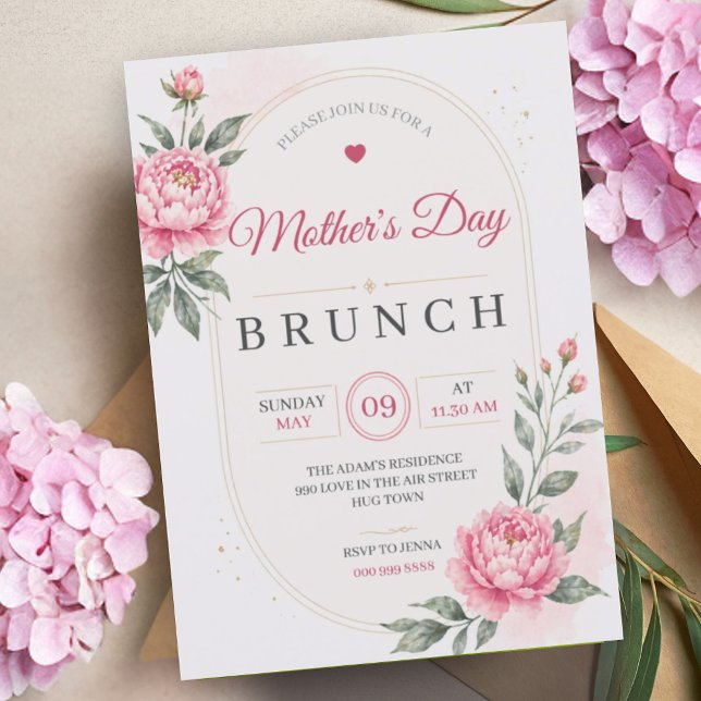 Morsdagsbrunch | Lunch Rosa blommor Blommig Inbjudningar (Mother's Day Brunch | Lunch Pink Flowers Floral Invitation)