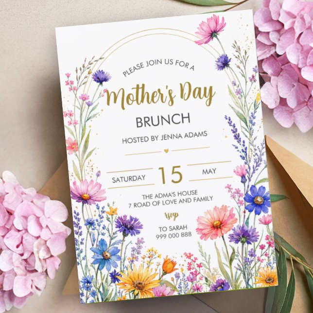 Morsdagsbrunch | Morsdagskalas Inbjudningar (Mother's Day Brunch Wildflower | Mothers Day Party Invitation)