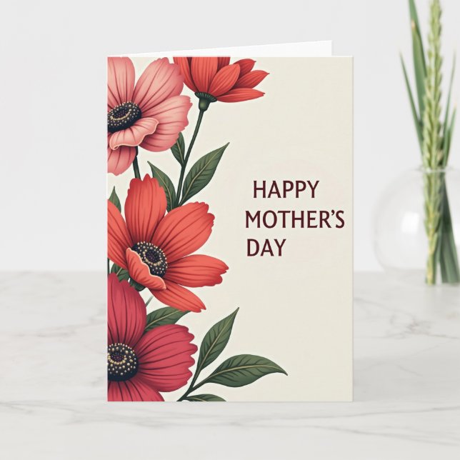 Morsdagskort med röda blommor kort (Framsida)