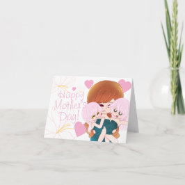 Morsdagskort med tecknad mamma och hennes tvilling helgkort