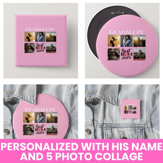 Morsdagspresenter Foto Collage Trendig Rosa Knapp (Mother's Day Gifts Photo Collage Trendy Pink Button
)