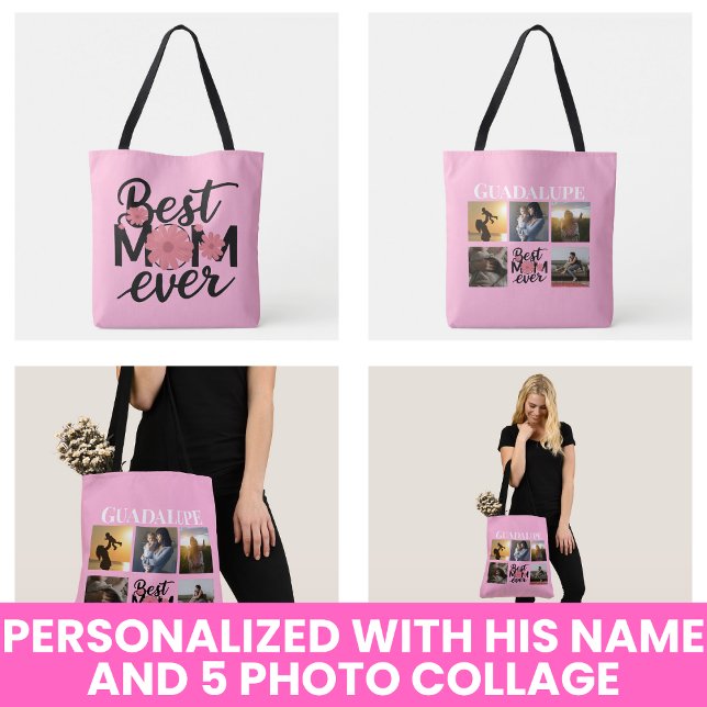 Morsdagspresenter Foto Collage Trendig Rosa Skrift Axelväska (Mother's Day Gifts Photo Collage Trendy Pink Scrip Bag)